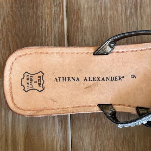 Athena Alexander Metallic Brown Rhinestone Embellished Low Heeled Thing Sandal - Picture 13 of 13